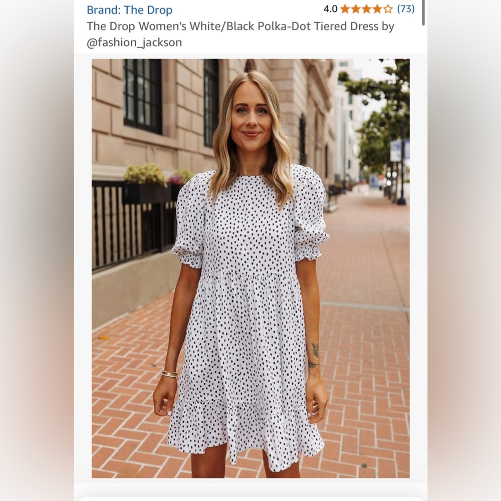 Fashion Jackson X The Drop Polka Dot Tiered Babydoll Dress White/Black NEW XS